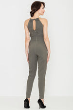 Khaki Jumpsuit With A Metal Chain - So Chic Boutique