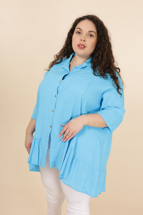 Cotton Buttoned Blouse With A Frill - So Chic Boutique
