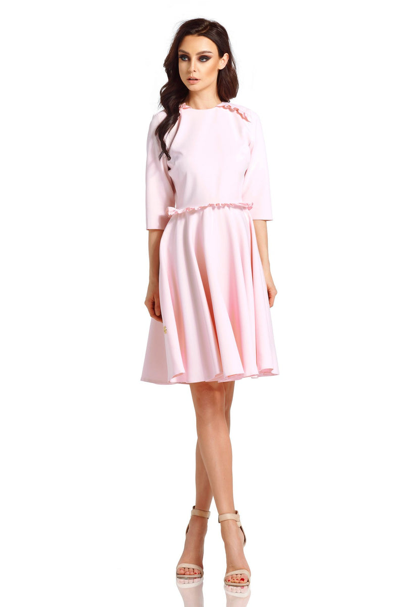 Powder Pink A Line Dress With Frilled Waist - So Chic Boutique