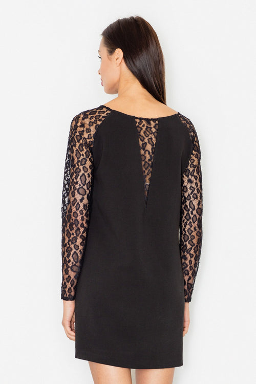 Black See Through Leopard Sleeve Dress - So Chic Boutique