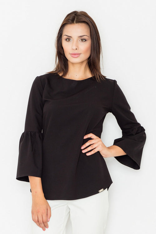 Bell Sleeve Black Blouse - So Chic Boutique