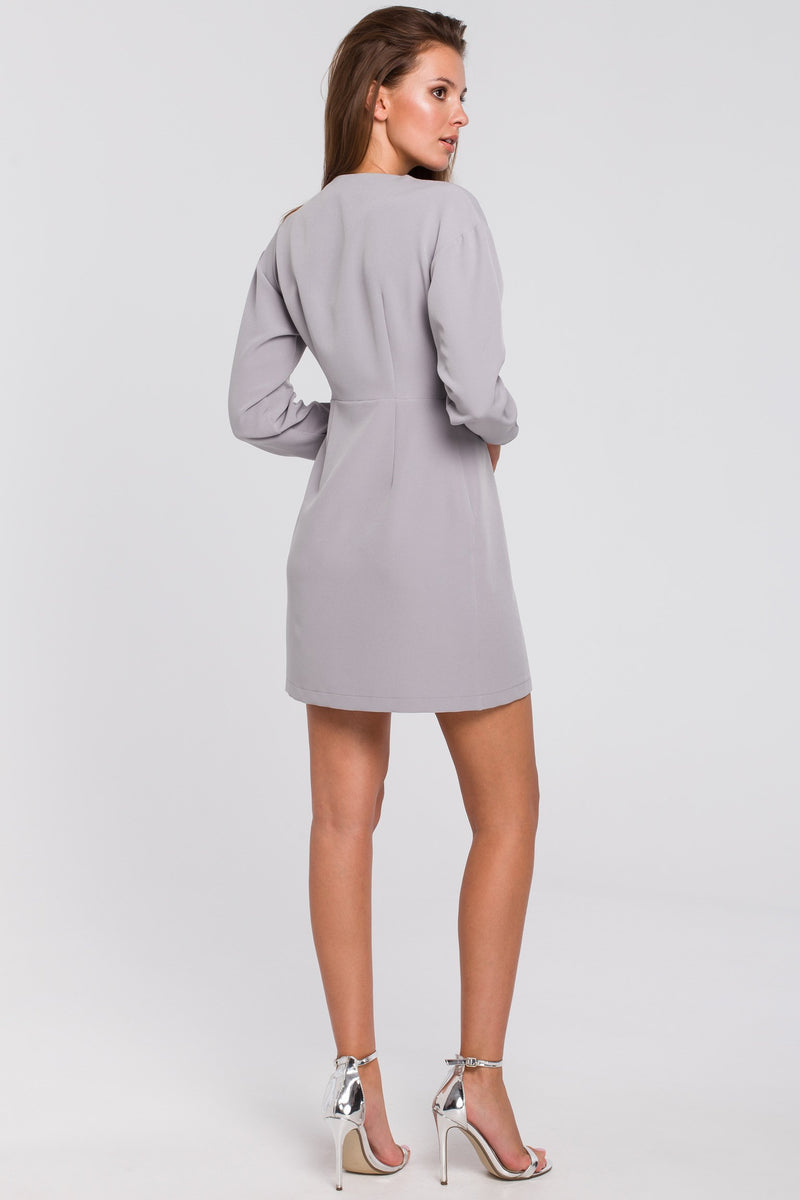Mini-Grey-Single Button Wrap Dress - So Chic Boutique