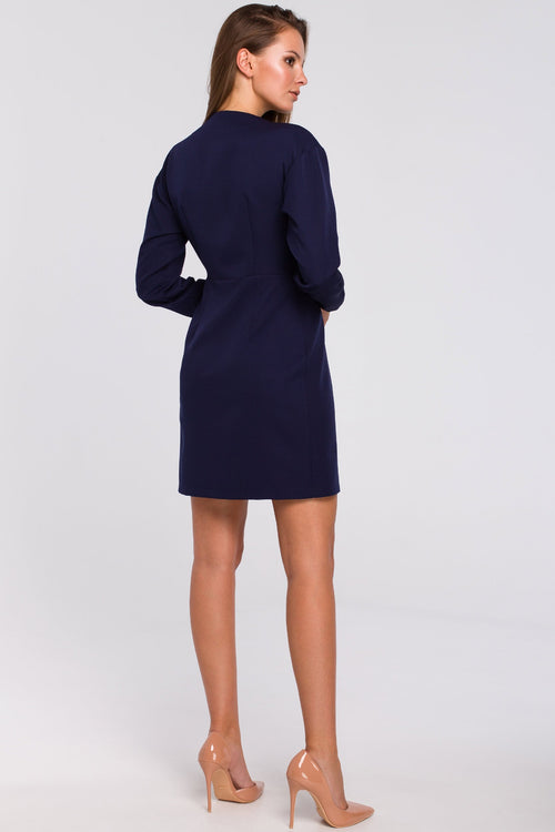 Mini Navy Blue Single Button Wrap Dress - So Chic Boutique