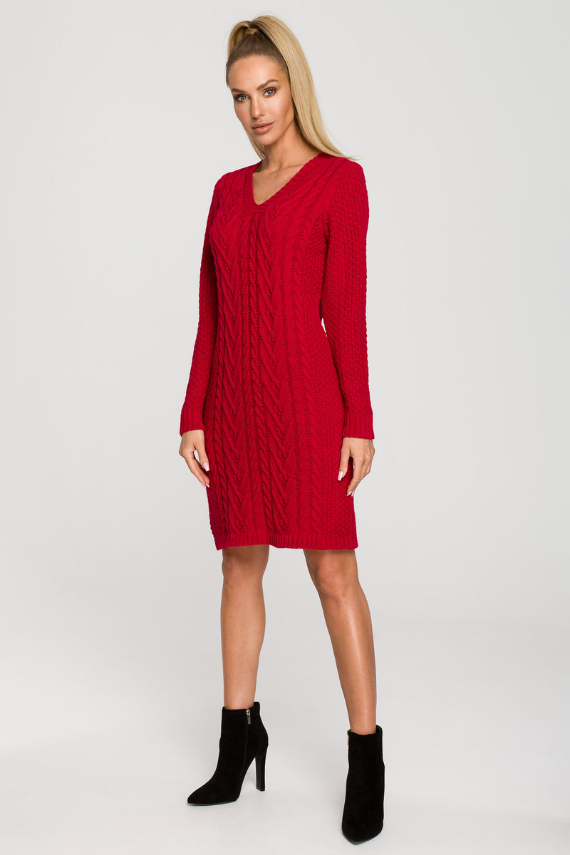 Raspberry V Neckline Sweater Dress With Braids - So Chic Boutique