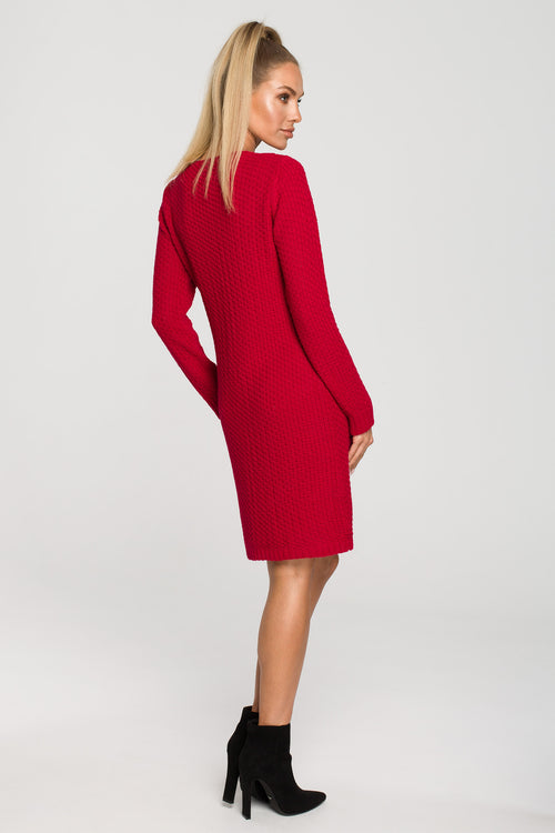 Raspberry V Neckline Sweater Dress With Braids - So Chic Boutique