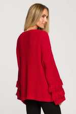 Raspberry Sweater With Fringed Sleeves - So Chic Boutique