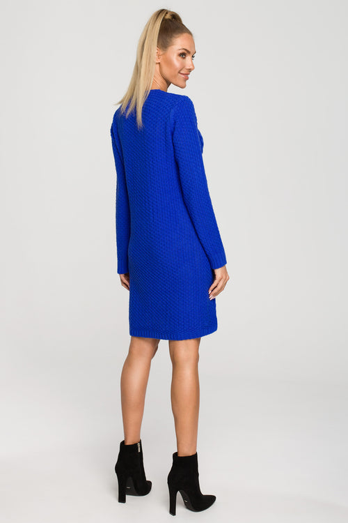 Sapphire Blue V Neckline Sweater Dress With Braids - So Chic Boutique