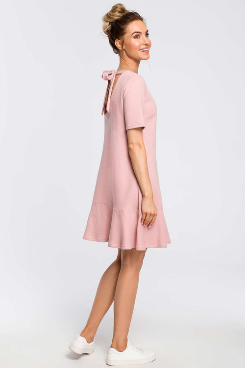 A Line Cotton Powder Pink Dress With Short Sleeves - So Chic Boutique
