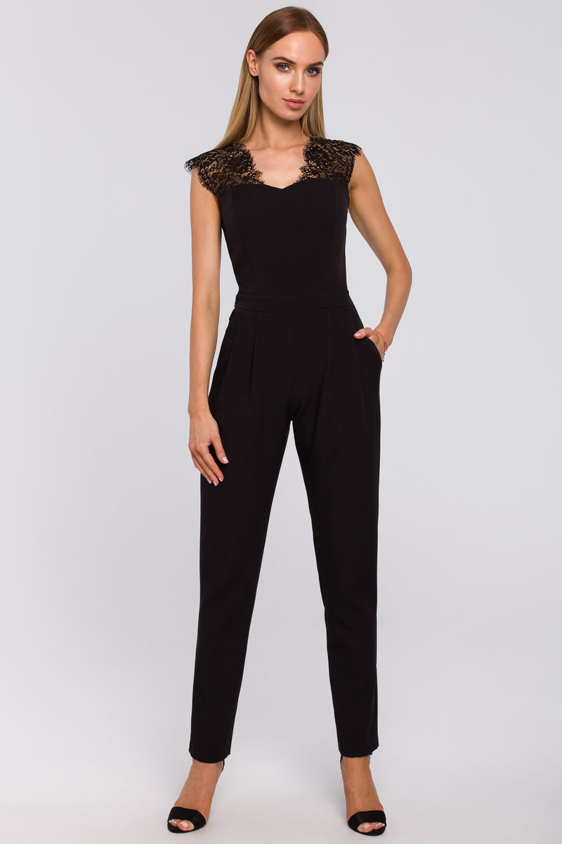 Black Jumpsuit With Lace Straps - So Chic Boutique