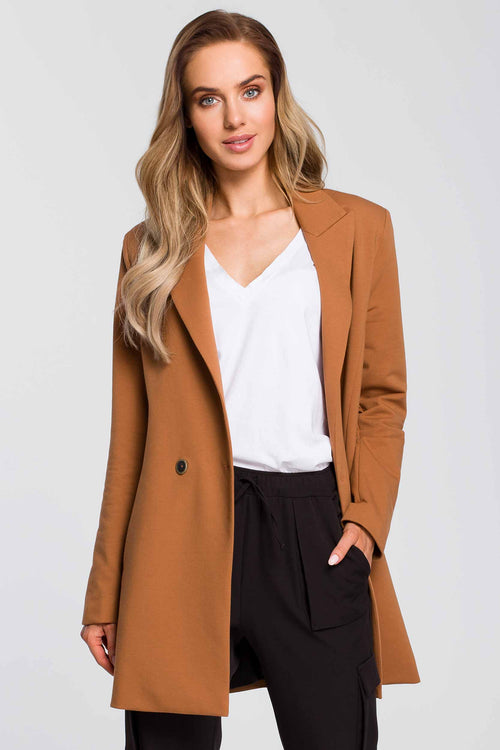 Caramel Double Breasted Cotton Blazer - So Chic Boutique