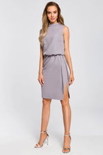 Grey Blouson Dress With Split Back - So Chic Boutique