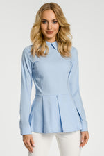 Light Blue Back Zipped Blouse With A Collar - So Chic Boutique