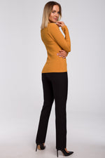 Mustard Ribbed Knit Top With Stud Buttoned Neckline - So Chic Boutique