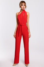 Red Jumpsuit With Asymmetric Neckline - So Chic Boutique