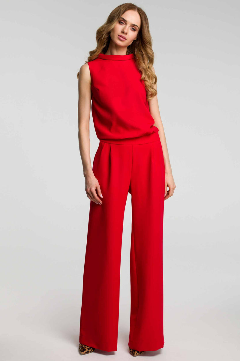 Red Wide Leg Jumpsuit With Split Back - So Chic Boutique