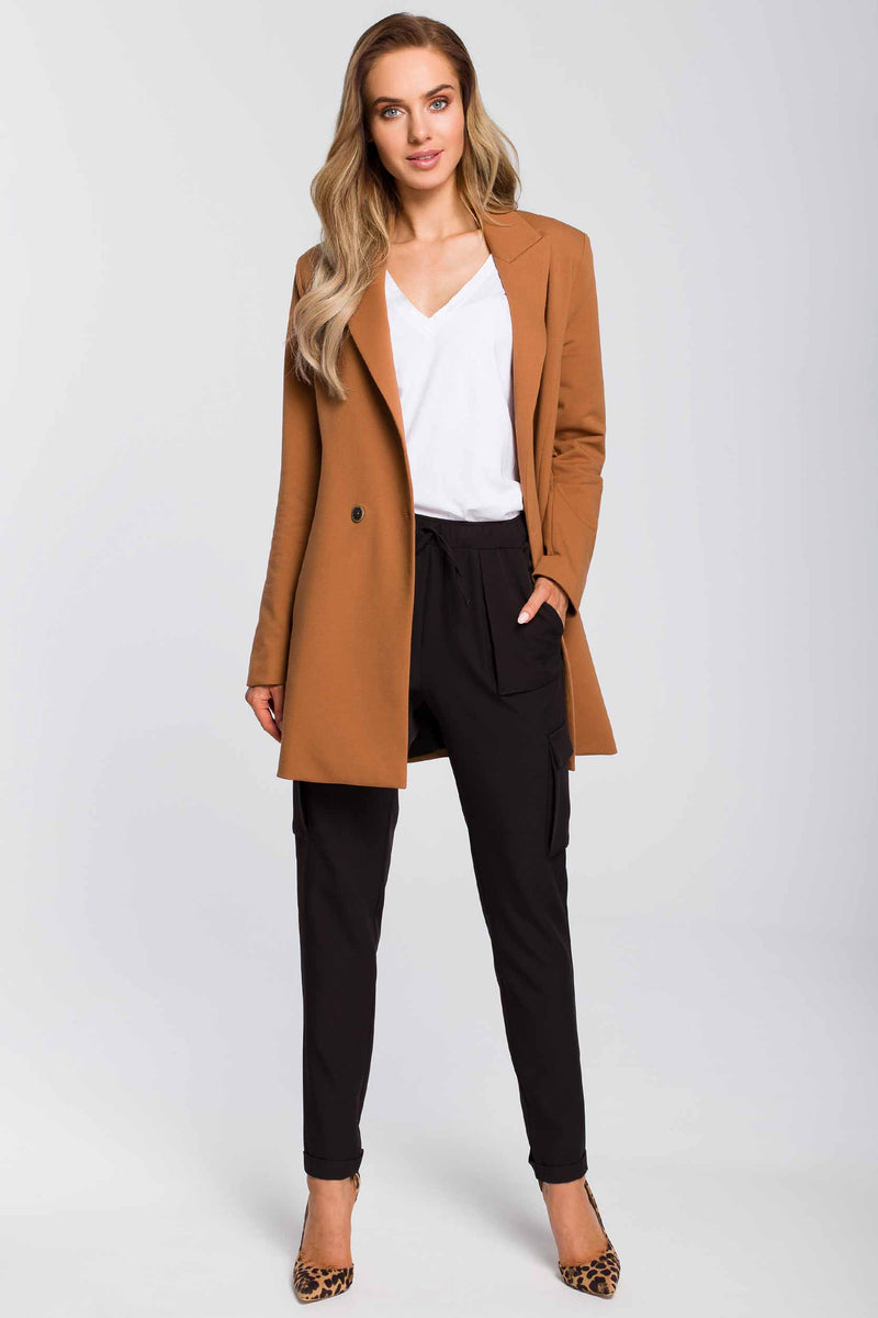Caramel Double Breasted Cotton Blazer - So Chic Boutique