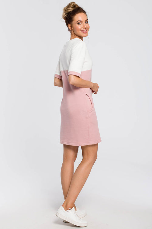 Color Block Cotton Dress Powder Pink - So Chic Boutique
