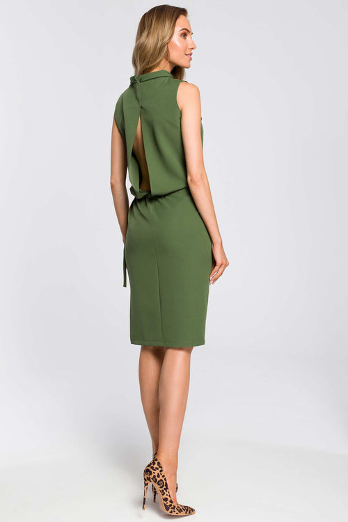 Green Blouson Dress With Split Back - So Chic Boutique