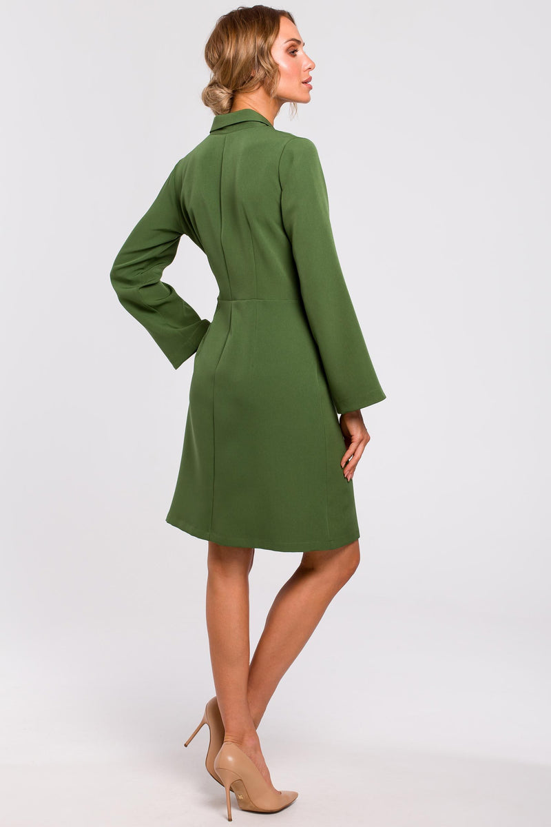 Green Wrap Blazer Dress With Wide Sleeves - So Chic Boutique