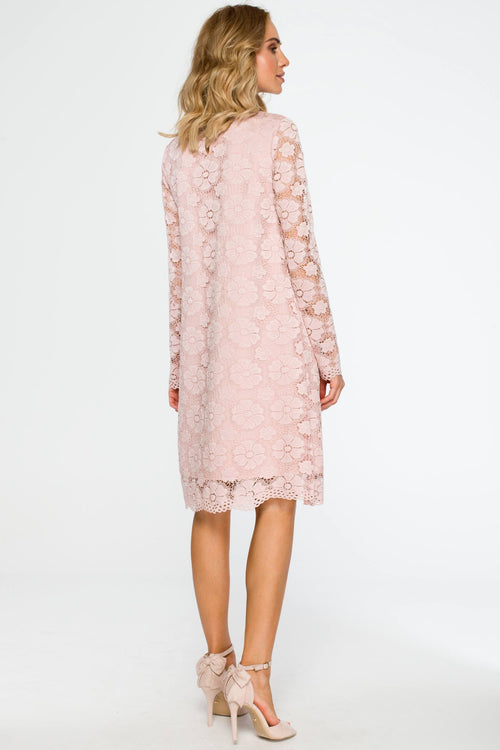 Long Sleeve Powder Pink Lace Dress - So Chic Boutique
