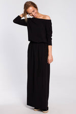 Maxi Black Blouson Cotton Dress With Sewn In Belt - So Chic Boutique