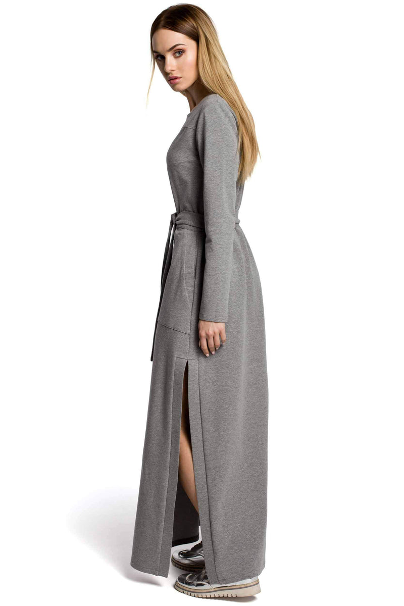 Maxi Cotton Grey Dress With A Slit - So Chic Boutique