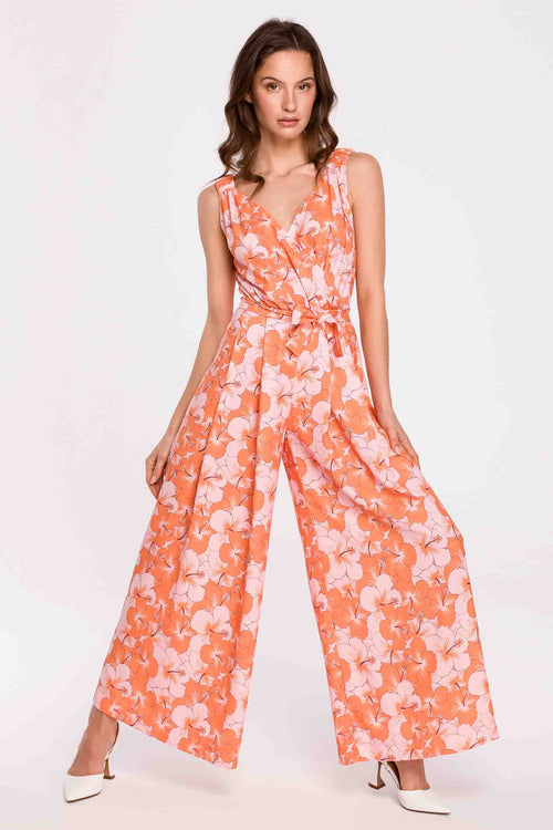 Orange Floral Wide Leg Jumpsuit - So Chic Boutique