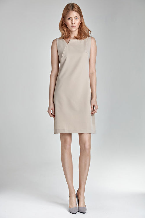 Beige Sleeveless Dress With Cut Neckline - So Chic Boutique