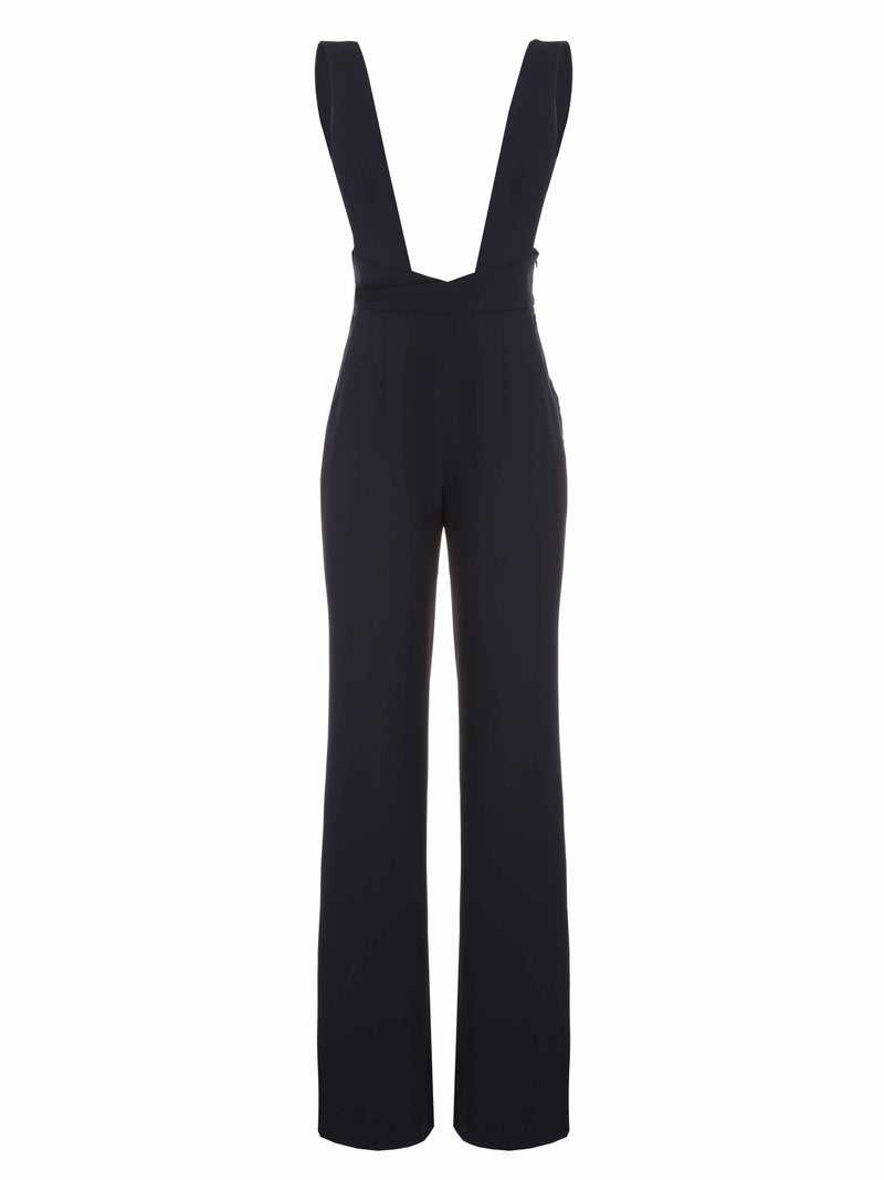 High Waist Navy Blue Jumpsuit With Straps - So Chic Boutique