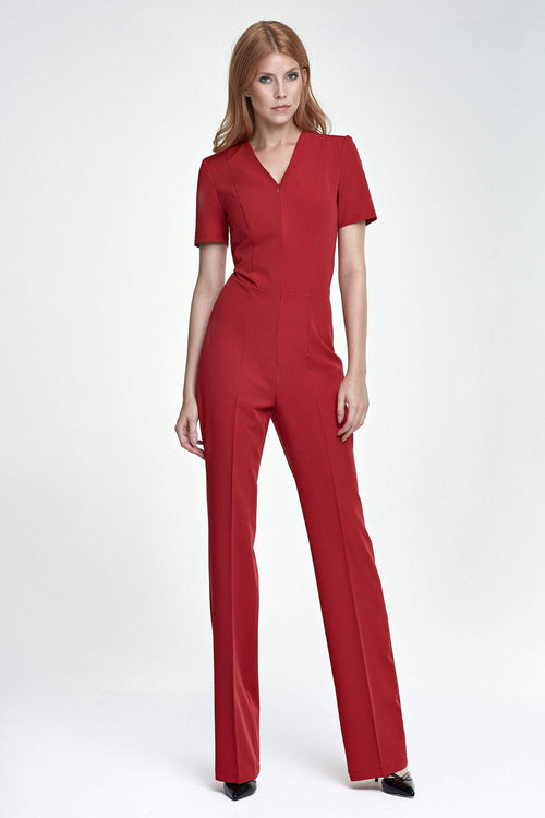 Red Short Sleeve Jumpsuit - So Chic Boutique