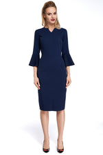 Navy Blue Pencil Dress With Bell Sleeves - So Chic Boutique