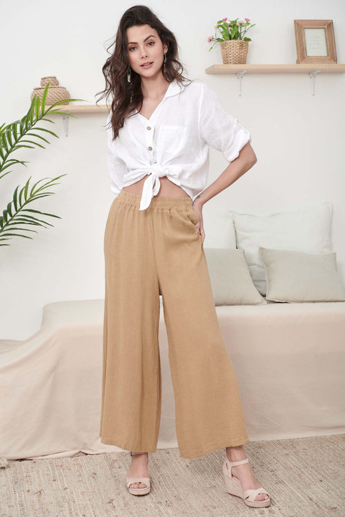 Beige Linen Wide Trousers - So Chic Boutique