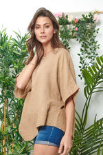 Camel Asymmetric Linen Blouse - So Chic Boutique