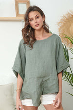Khaki Asymmetric Linen Blouse - So Chic Boutique