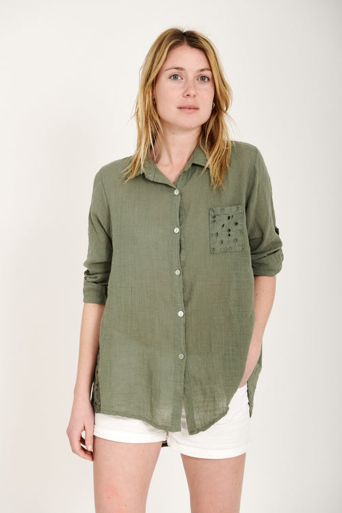 Khaki Linen Shirt - So Chic Boutique