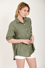 Khaki Linen Shirt - So Chic Boutique