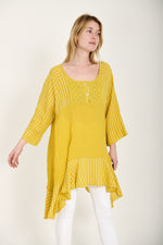 Mustard Linen Long Asymmetric Tunic Blouse - So Chic Boutique