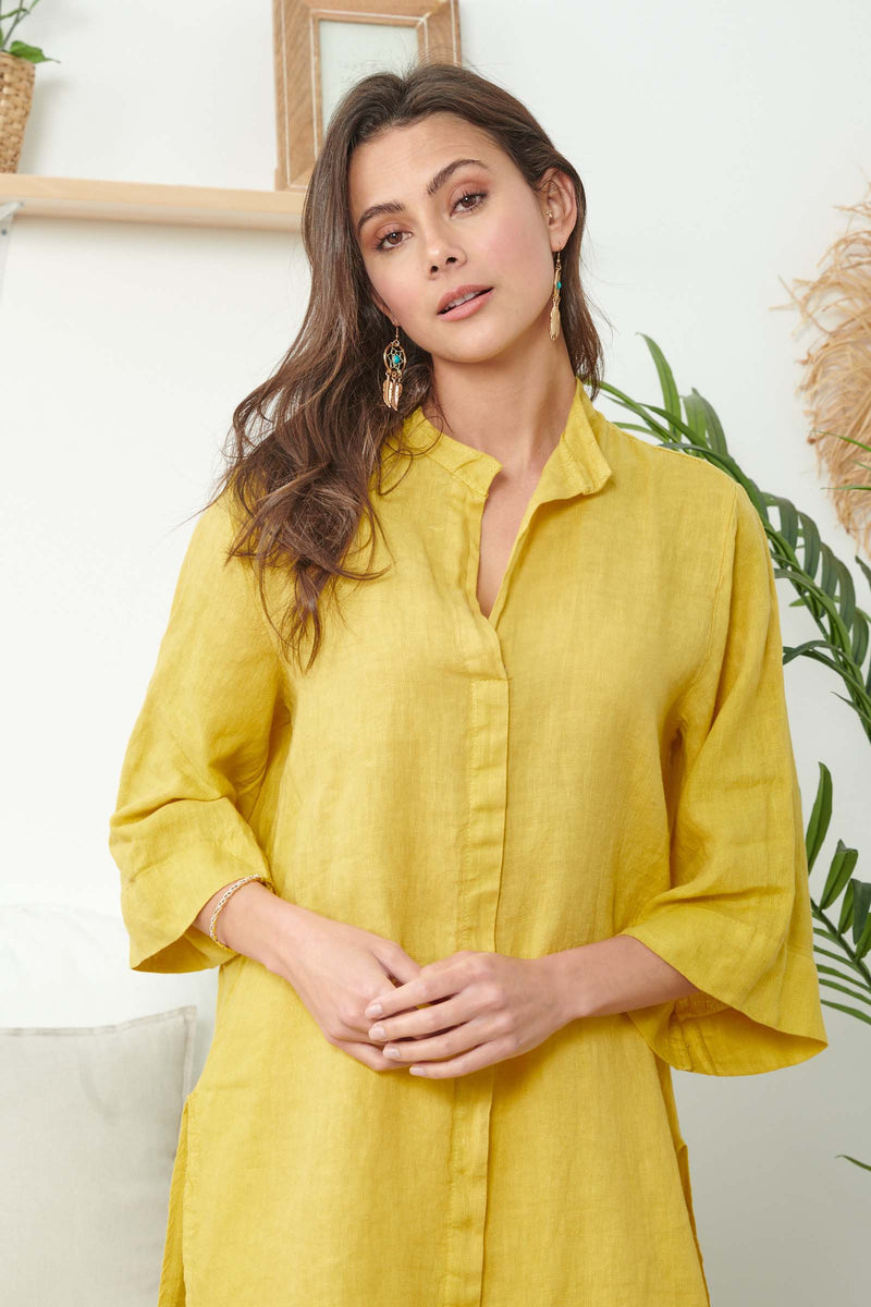 Mustard Linen Blouse With 7/8 Sleeves - So Chic Boutique