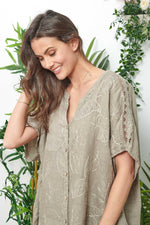 Taupe Linen Shirt With Embroidery Details - So Chic Boutique