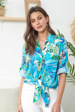Turquoise Floral Linen Shirt - So Chic Boutique