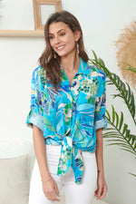 Turquoise Floral Linen Shirt - So Chic Boutique