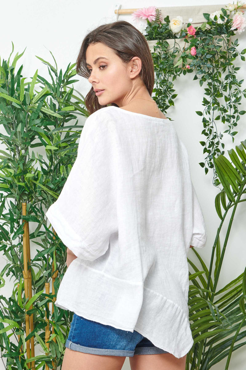 White Asymmetric Linen Blouse - So Chic Boutique
