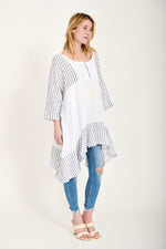 White Linen Long Asymmetric Tunic Blouse - So Chic Boutique