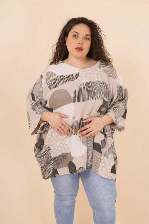Beige Oversize Printed Blouse - So Chic Boutique