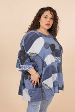 Blue Oversize Printed Blouse - So Chic Boutique
