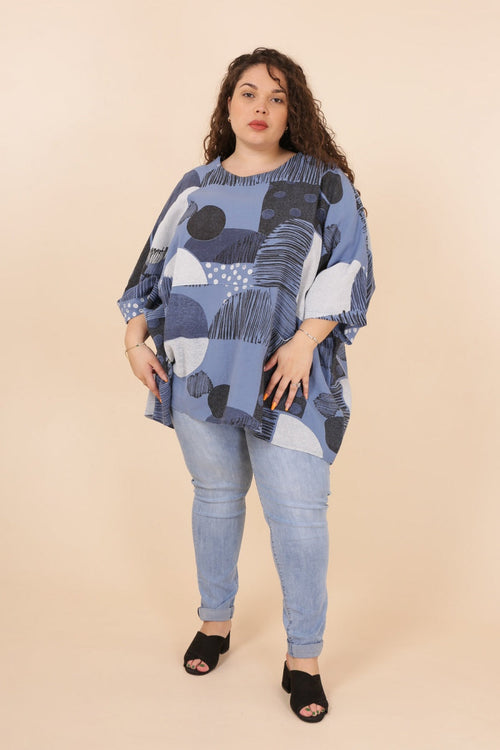 Blue Oversize Printed Blouse - So Chic Boutique