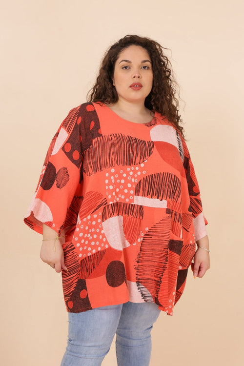 Coral Oversize Printed Blouse - So Chic Boutique