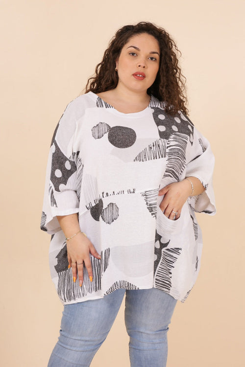 White Oversize Printed Blouse - So Chic Boutique