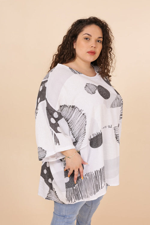 White Oversize Printed Blouse - So Chic Boutique