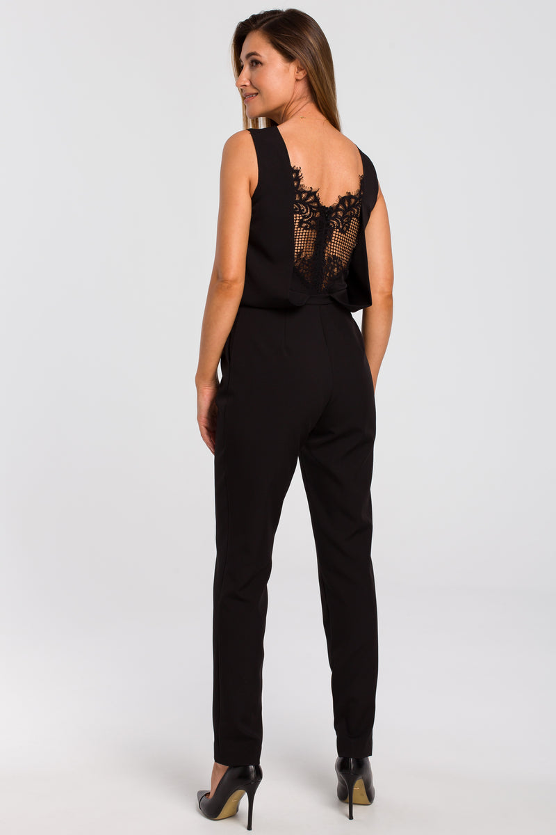 Lace Panel Black Jumpsuit - So Chic Boutique